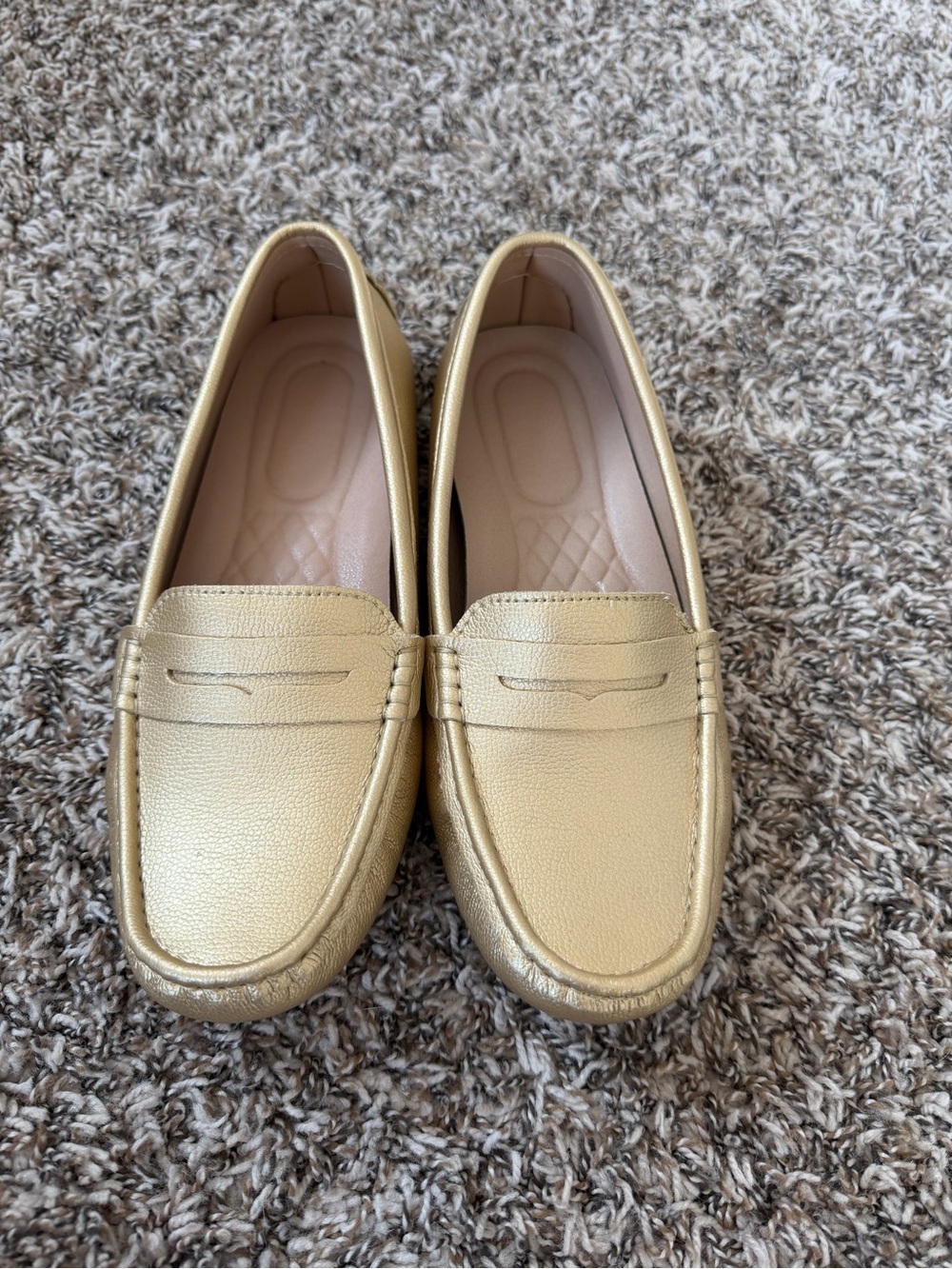 Women's Metallic Gold Penny Loafers - Comfortable Slip-On Flats